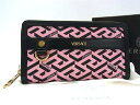 ■新品同様■ VERSACE ヴェルサーチ ラ グレカ PVC×レザー ラウンドファスナー 長財布 ウォレット ピンク系×ブラック系 BK3732
