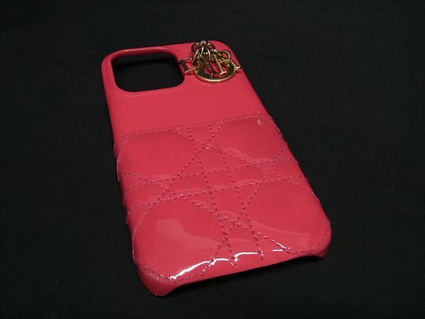 ■美品■ChristianDior ディオール レディディオール カナージュ パテントレザー iPhone13Pro対応 アイフォンケース ピンク系 GA0056