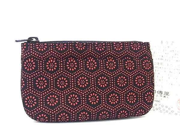 ■新品同様■ 印傳屋 INDEN-YA インデンヤ 鹿革 漆塗り 亀甲柄 コインケース コインパース 小銭入れ ブラック系×レッド系 DK2977