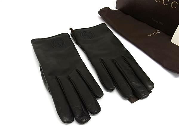 ■新品■未使用■ GUCCI グッチ ソーホー レザー グローブ 手袋 表記サイズM 7 1/2 レディース ブラック系 FK1748