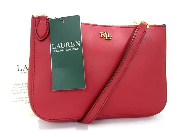 ■新品■未使用■ LAUREN RALPH LAUREN ローレンラルフローレン レザー クロスボディ ショルダーバッグ レディース レッド系 BM3056