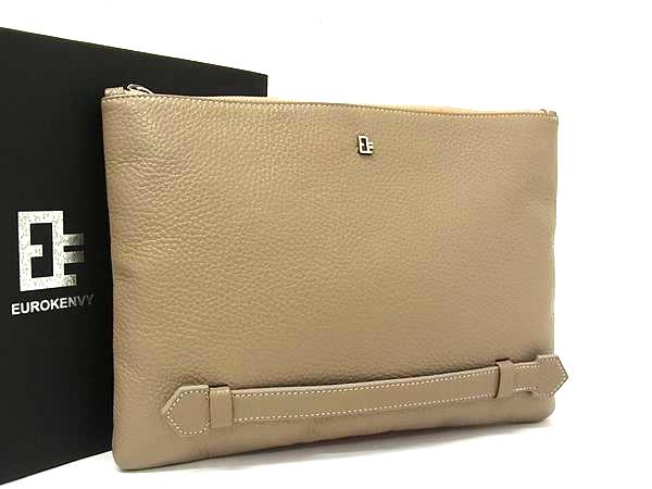 乐天商城 - ■新品同様■ EUROKENVY ユーロケンビー レザー クラッチバッグ セカンドバッグ レディース メンズ グレージュ系 FJ2869
