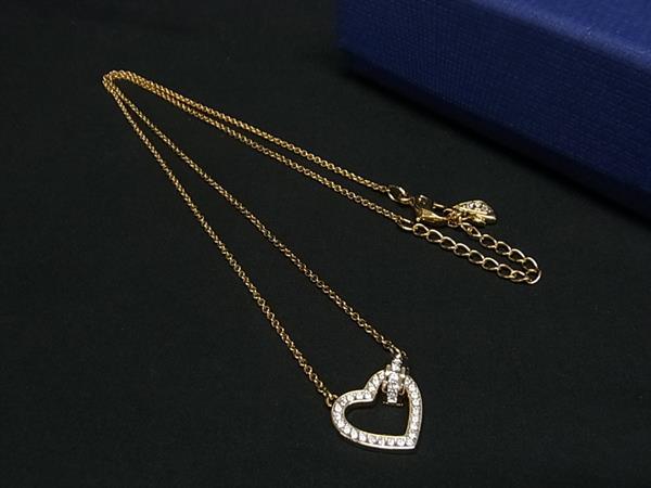 ■極美品■ SWAROVSKI スワロフスキー ハート ラインストーン ネックレス ペンダント アクセサリー ゴールド系×シルバー系 BP1760