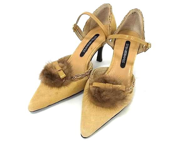 ■美品■ STRAWBERRY-FIELDS ストロベリーフィールズ スエード リボン ヒール パンプス サイズ 22 1/2 靴 シューズ ブラウン系 DF8924