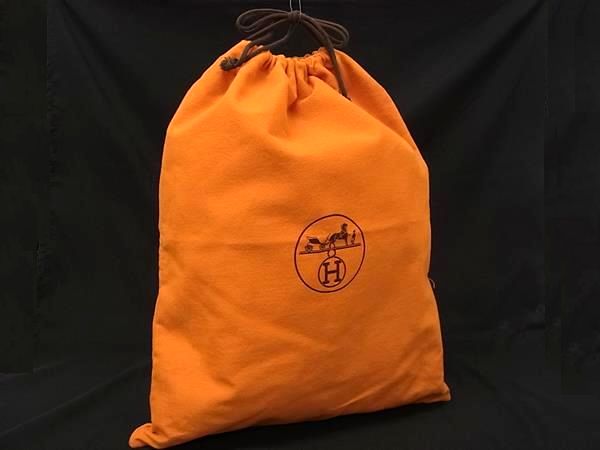 ■美品■ HERMES エルメス 約36cm×約44cm キャンバス 巾着型 保存袋 オレンジ系 FF8622