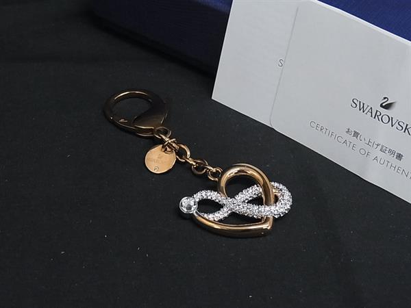 ■美品■ SWAROVSKI スワロフスキー ラインストーン ハート キーホルダー ストラップ レディース ゴールド系 DM3997