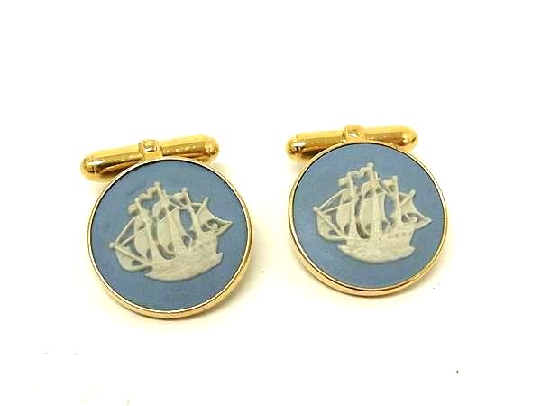 WEDGWOOD ウェッジウッド ジャスパー カメオ カフリンクス カフスボタン アクセサリー ビジネス 紳士 ゴールド系×ブルー系 DM9096