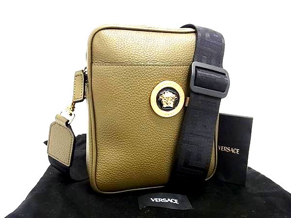 乐天商城 - ■新品同様■ VERSACE ヴェルサーチ メデューサ レザー ショルダーバッグ クロスボディ メンズ レディース カーキ系 BP2405