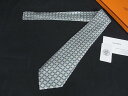 ■極美品■ HERMES エルメス シルク100% 総柄 ネクタイ 紳士 ビジネス メンズ ライトグリーン系×マルチカラー DB0399(4)