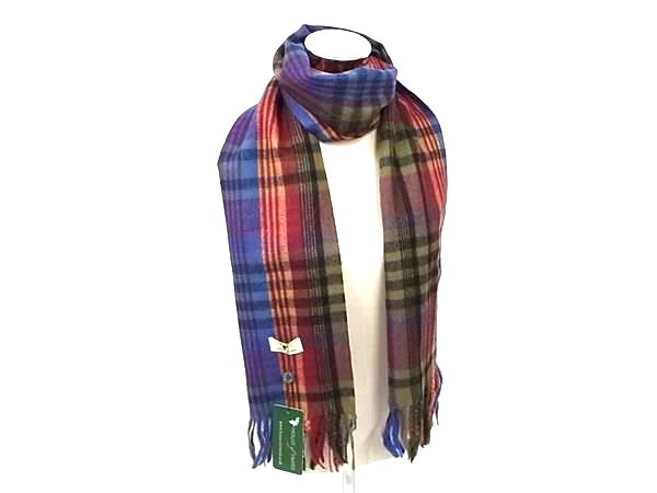 ■新品■未使用■ House of Tweed ハウスオブツイード ポリエステル×ビスコース チェック柄 ストール マフラー マルチカラー DD5081