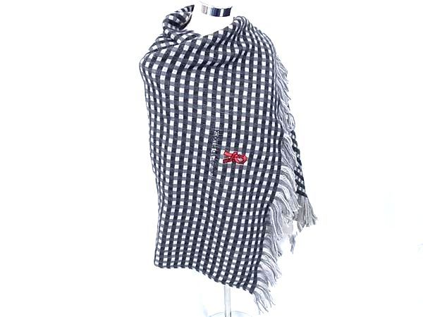 乐天商城 - ■美品■ Roberta di Camerino ロベルタ ディ カメリーノ アクリル100％ チェック柄 フリンジ マフラー ストール グレー系 DG0574