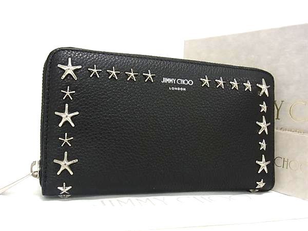 ■新品■未使用■ JIMMY CHOO ジミーチュウ スタースタッズ レザー ラウンドファスナー 長財布 ウォレット レディース ブラック系 AZ0769