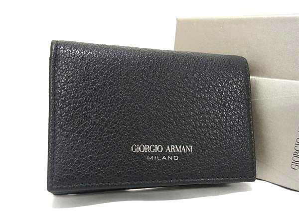 ■新品■未使用■ GIORGIO ARMANI ジョルジオアルマーニ レザー カードケース カード入れ 名刺入れ メンズ ブラック系 BK0015