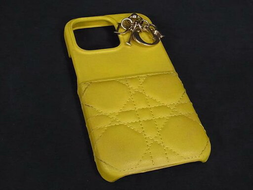 ChristianDior クリスチャンディオール レディディオール カナージュ レザー iPhone13Pro 対応 アイフォンケース イエロー系 BI8519 ChristianDior クリスチャンディオール レディディオール カナージュ レザー iPhone13Pro 対応 アイフォンケース イエロー系 BI8519