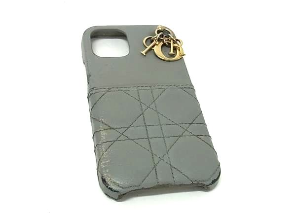 ChristianDior クリスチャンディオール カナージュ レザー iPhone12/12 Pro 対応 アイフォンケース スマホケース グレー系 BI9493