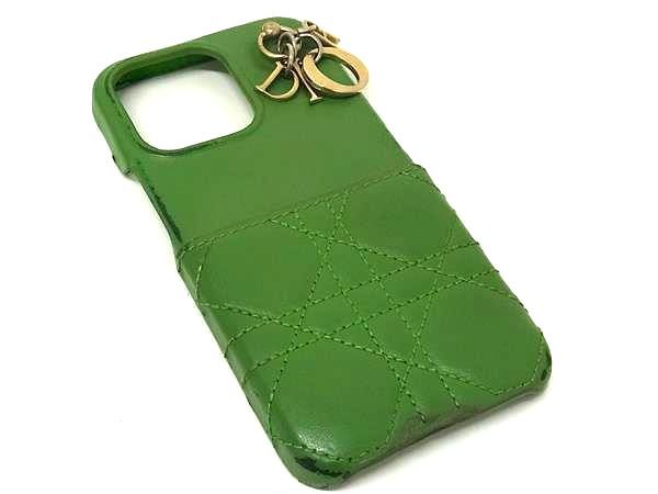 ChristianDior クリスチャンディオール レディディオール カナージュ レザー iPhone13 Pro 対応 スマホケース グリーン系 FB1375