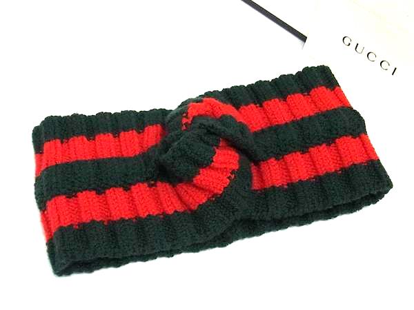 ■新品■未使用■ GUCCI グッチ ウール×ポリエステル ヘアバンド ヘアアクセサリー 表記サイズM 57 グリーン系×レッド系 FP4729