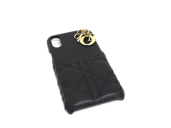 ■新品同様■ChristianDior ディオール レディディオール カナージュ レザー iPhone X/XS 対応 アイフォンケース ブラック系 FR4243