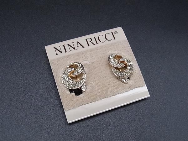 ■美品■ NINA RICCI ニナリッチ ラインストーン クリップ式 イヤリング アクセサリー レディース シルバー系×ゴールド系 DH7662