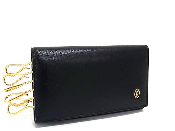 ■極美品■ Cartier カルティエ パシャ レザー 6連 キーケース 鍵入れ メンズ レディース ブラック系 FT1515