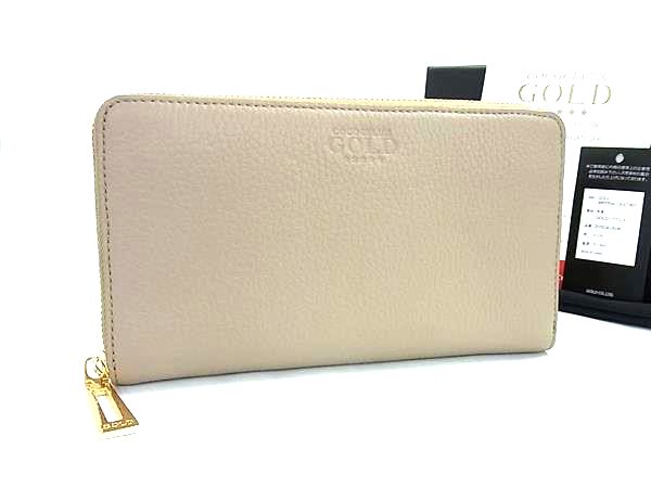 ■新品■未使用■ COCOCELUX GOLD ココセリュックスゴールド ラウンドファスナー 長財布 ウォレット 札入れ グレージュ系 BM9253