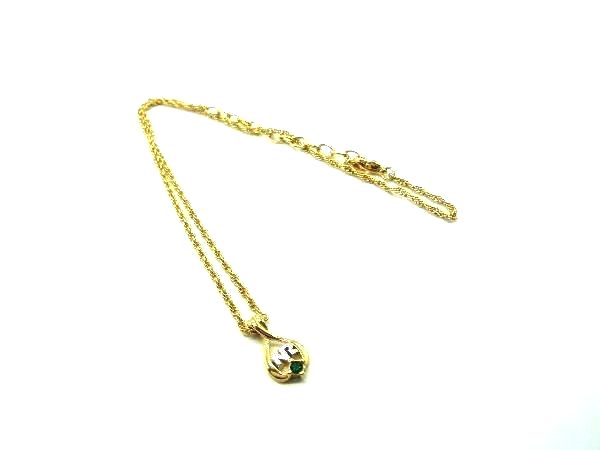 ■美品■ NINA RICCI ニナリッチ ラインストーン ネックレス ペンダント アクセサリー レディース ゴールド系×グリーン系 DH1812
