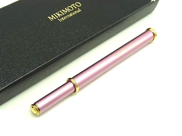■美品■ MIKIMOTO ミキモト 本真珠 アコヤ真珠 パール 約3mm キャップ式 ボールペン 筆記用具 文房具 ピンク系 DH7712