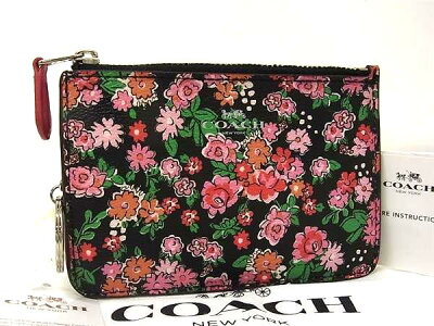 ■新品■未使用■ COACH コーチ F57984 レザー 花柄 キーリング付き コインケース コインパース 小銭入れ ブラック系 BI8759
