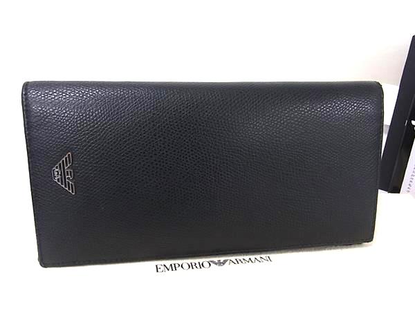 ■新品同様■ EMPORIO ARMANI エンポリオアルマーニ レザー 二つ折り 長財布 ウォレット 札入れ 小銭入れ メンズ ブラック系 DB2273