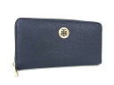■美品■ TOMMY HILFIGER トミーヒルフィガー レザー ラウンドファスナー 長財布 ウォレット レディース メンズ ネイビー系 DH8553