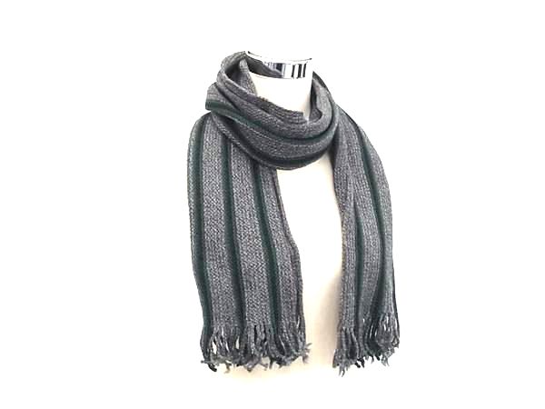 乐天商城 - ■美品■ TAKEO KIKUCHI タケオキクチ ウール100％ フリンジ マフラー ストール 防寒具 メンズ グレー系×グリーン系 DK1392
