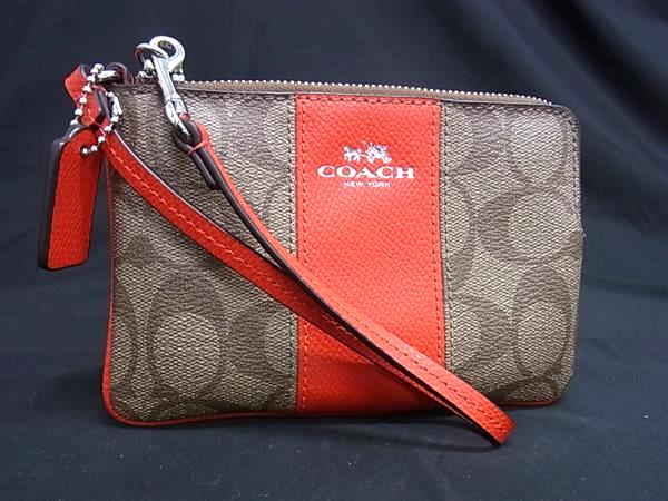Other - ■美品■ COACH コーチ F64233 シグネチャー PVC×レザー マルチポーチ マルチケース 小物入れ ブラウン系×オレンジ系 DM6355