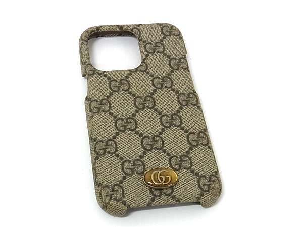 GUCCI グッチ 701332 GGスプリーム GGマーモント PVC iPhone13pro対応 アイフォンケース スマホケース ブラウン系 BS0474