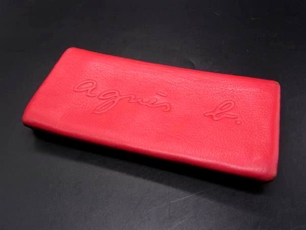 ■美品■ agnes b. アニエスベー レザー 二つ折り 財布 ウォレット 札入れ 小銭入れ レッド系×ネイビー系 DH3423