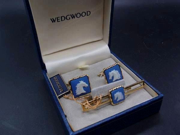WEDGWOOD ウェッジウッド ジャスパー カフス カフリンクス タイピン アクセサリー2点セット 紳士 メンズ ゴールド系×ブルー系 DH3444 冠婚葬祭...