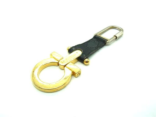 Salvatore Ferragamo フェラガモ ガンチーニ レザー キーホルダー キーリング バッグチャーム ブラック系×ゴールド系 DH3476 Salvatore Ferragamo フェラガモ ガンチーニ レザー キーホルダー キーリング バッグチャーム ブラック系×ゴールド系 DH3476