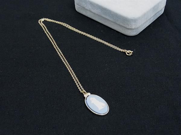 ■美品■ WEDGWOOD ウェッジウッド ジャスパー ネックレス ペンダント アクセサリー レディース ブルー系×ゴールド系 DH6914