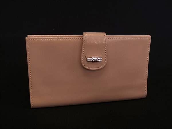 LONGCHAMP ロンシャン レザー 二つ折り 長財布 ウォレット 小銭入れ 札入れ カード入れ レディース ピンクベージュ系 DL5547(4.0)