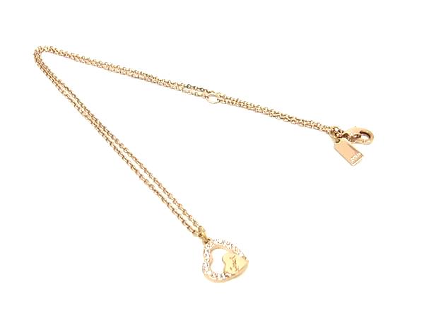 ■美品■ COACH コーチ ハート ラインストーン ネックレス アクセサリー レディース ピンクゴールド系 DK3565