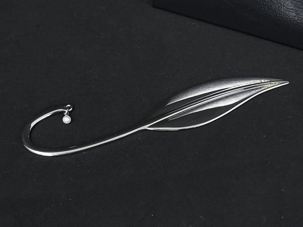 ■美品■ MIKIMOTO ミキモト 本真珠 アコヤ真珠 パール 約3mm 葉 リーフ ブックマーカー 栞 しおり 文房..