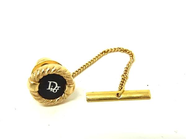■美品■ ChristianDior クリスチャンディオール ヴィンテージ タイタック ネクタイピン アクセサリー ゴールド系×ブラック系 DN0464