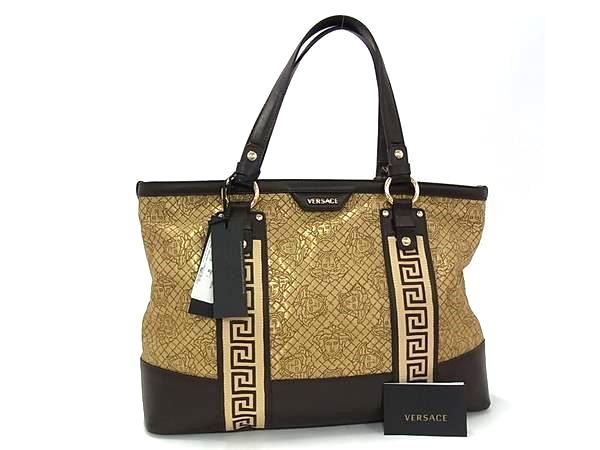 乐天商城 - ■新品■未使用■ VERSACE ヴェルサーチ メデューサ キャンバス×レザー ハンドバッグ トート ショルダー 肩掛け ベージュ系 BK7034