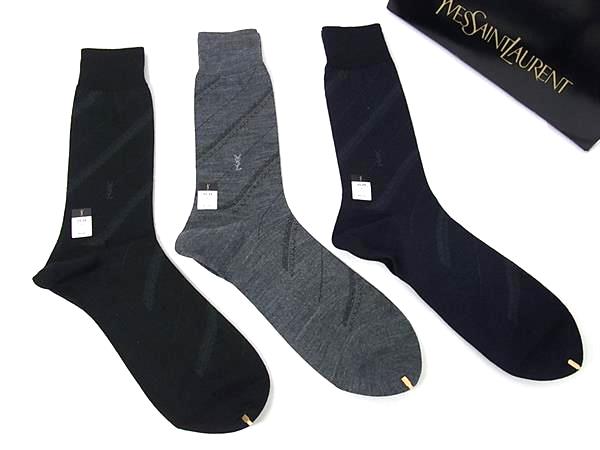 ■新品■未使用■ YVESSAINTLAURENT イヴサンローラン ウール×ポリエステル×ナイロン サイズ25-26 靴下 ソックス 3点セット DK1988