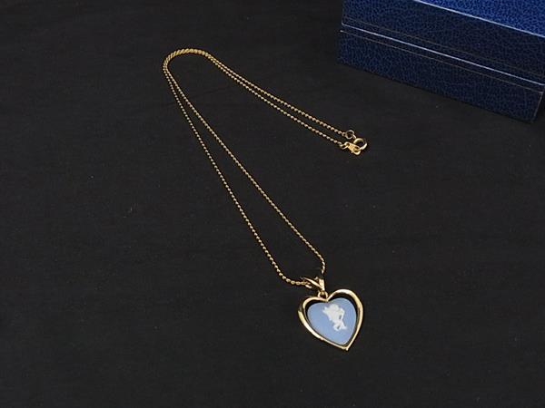 ■美品■ WEDGWOOD ウェッジウッド ジャスパー カメオ ネックレス ペンダン卜 アクセサリー ゴールド系×ライトブルー系 DL8171