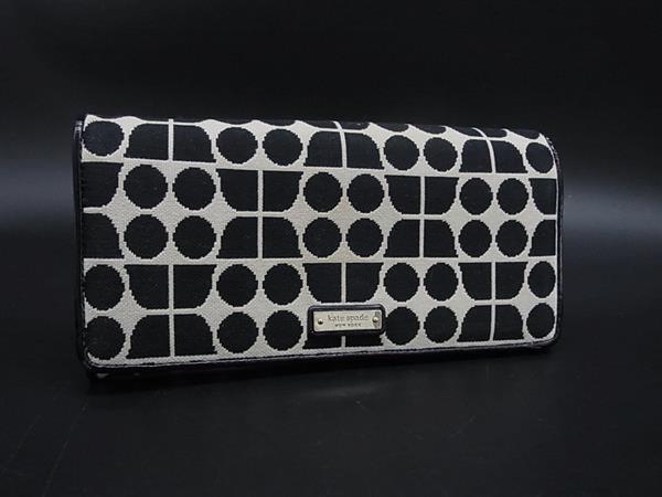 kate spade ケイトスペード PWRU1091 キャンバス×パテントレザー 総柄 長財布 ウォレット ブラック系×アイボリー系 DM0304
