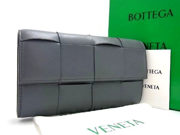 ボッテガ･ヴェネタ 二つ折り財布 レディース ■極美品■ BOTTEGA VENETA ボッテガヴェネタ マキシイントレチャート レザー 二つ折り 財布 ウォレット グレー系 AL3327