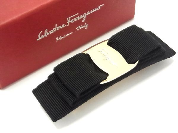 フェラガモ バレッタ ■新品同様■ Salvatore Ferragamo フェラガモ ヴァラリボン キャンバス バレッタ ヘアアクセサリー レディース ブラック系 AL5955