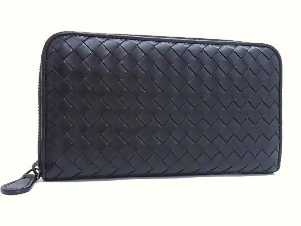 ボッテガヴェネタ 長財布（メンズ） ■新品同様■ BOTTEGA VENETA ボッテガヴェネタ レザー ラウンドファスナー 長財布 ウォレット メンズ レディース ブラック系 AM9382