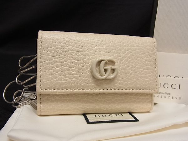 グッチ キーケース ■新品同様■ GUCCI グッチ 456118 GGマーモント レザー 6連 キーケース 鍵入れ メンズ レディース アイボリー系 AN5280