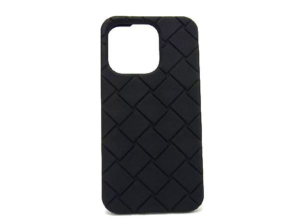 ■極美品■ BOTTEGA VENETA ボッテガヴェネタ イントレチャート ラバー iPhone13 Pro 対応 アイフォンケース ブラック系 AN5307